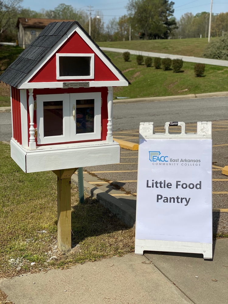 Little Food Pantry located outside the Adult Ed building on campus