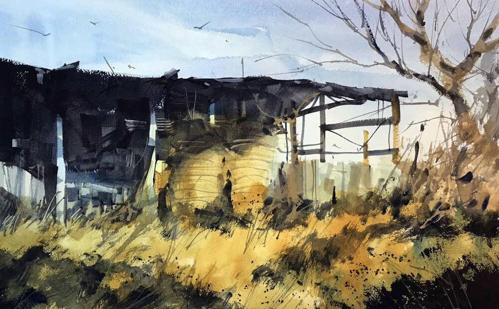 “Hay Shed,” 22x29, Watercolor